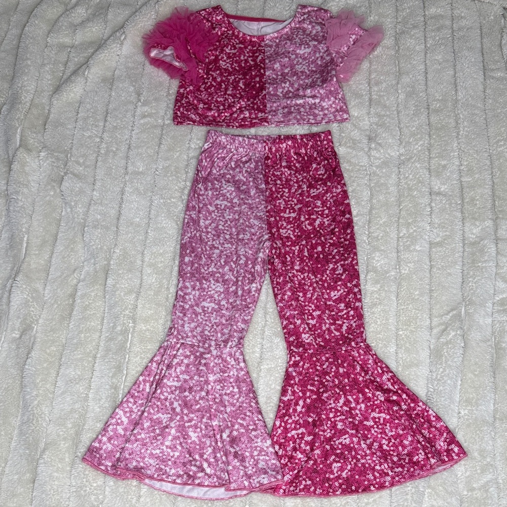 Sparkling Pink Bell Bottoms & Ruffle Crop Top Costume for Kids